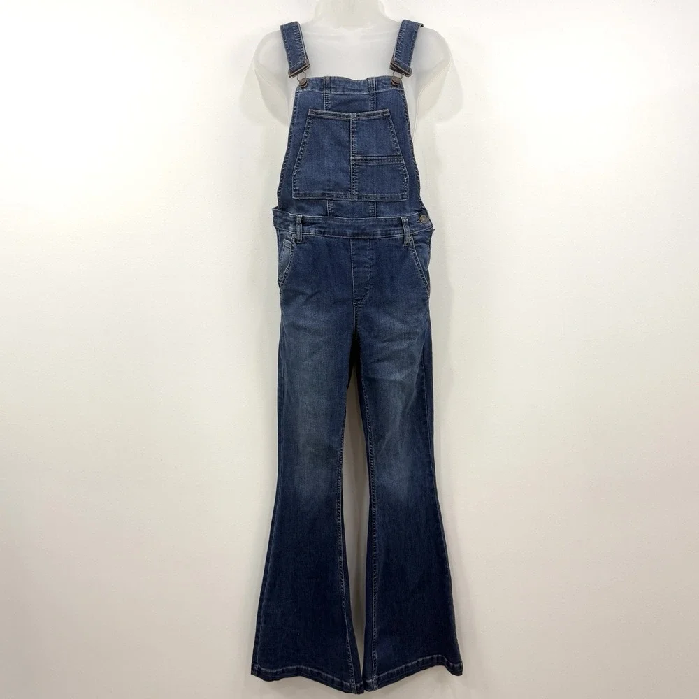Free People We The Free Carly Flare Denim Overalls 28 Boho Hippie Festival